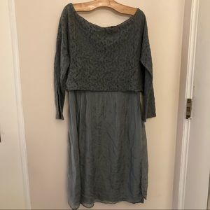 AMANTI | slate blue/grey silk & lace dress small